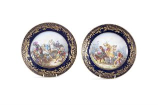 A PAIR OF FRENCH SEVRES PORCELAIN CABINET PLATES, 19TH CENTURY painted with depiction of The