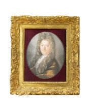 IRISH SCHOOL 19TH CENTURY Portrait of a Gentleman in Early 18th Century Garb and Wig Oval pastel,
