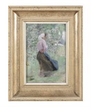 BRETON SCHOOL (19TH CENTURY) Young woman standing in an Orchard Oil on canvas, 34 x 24cm Signed