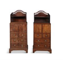 A PAIR OF GEORGE III INLAID MAHOGANY SIDE CABINETS, C. 1770 the superstructure,