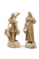 A PAIR OF ERNST WAHLISS ROYAL VIENNA FIGURES OF HUNTER AND HUNTRESS each 40 cm high,