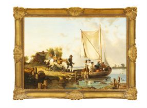 ENGLISH SCHOOL 19TH CENTURY Loading the Ferry Oil on canvas, 74 x 104cm