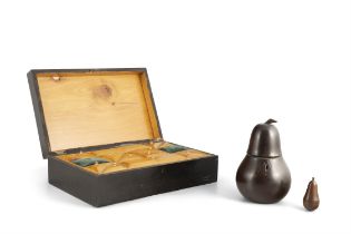 A VICTORIAN TREEN TEA CADDY, in the form of a pear, 18cm high; together with a small treen