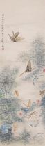 A CHINESE, COLOURED PAPER PAINTING OF FLOWERS AND BUTTERFLIES, SIGNED YU FEI AN 于非闇款 紙本設色