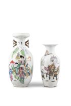 TWO FAMILLE ROSE FIGURE VASES 晚清-民国 粉彩人物瓶两件 China, early 20th century H: 22.5cm; 28.