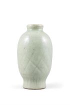 A SMALL LONGQUAN CELADON GLAZED VASE 明 龍泉窰青釉刻花錦文小瓶 China, Ming dynasty H: 13.5cm