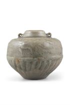 A SMALL CELADON GLAZED PHOENIX BOTTLE 宋代 青釉龍鳳紋小罐 China, Song dynasty. H. 8cm