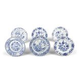 SIX BLUE AND WHITE DISHES WITH FLOWERS AND GARDEN 清18-19世紀 青花花卉紋盤六件 China, 18-19th