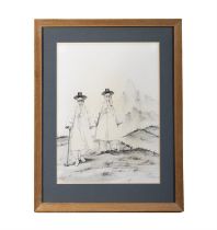 TWO FRAMED PRINTS 'YOUNG BROTHERS' AND 'OLD BROTHERS' WITH ARTIST'S SEAL Korea,