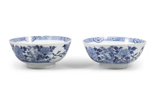 A PAIR OF BIG BLUE AND WHITE ‘FLOWERS’ BOWLS 清18世紀 青花牡丹紋大碗一對 China, 18th century. D: 28.