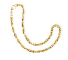 A GOLD NECKLACE, of bi-coloured design, composed of a series of polished oval double links,