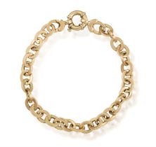 A GOLD BRACELET, composed of cable-link chain, to a large spring-clasp, mounted in 9K gold,