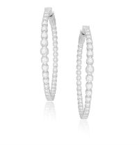 A PAIR OF DIAMOND EARRINGS, each of hoop-design, set throughout with graduated brilliant-cut