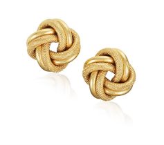 A PAIR OF EARRINGS, BY UNO A ERRE, each of knot motif, in polished and textured design,