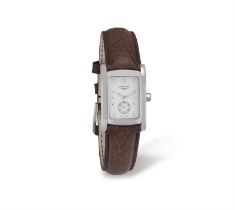 A QUARTZ STAINLESS STEEL ‘DOLCE VITA’ WRISTWATCH, BY LONGINES, the rectangular white dial with