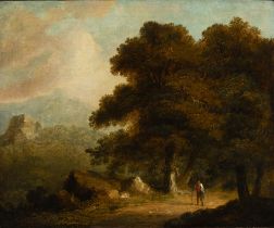 James Arthur O'Connor (1792 - 1841) Wooded Mountain Landscape with Figure on a Path Oil on