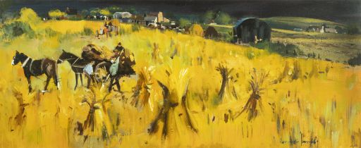 Kenneth Webb FRSA (b.1927) Harvest Scene Oil on canvas, 37 x 90cm (14½ x 35½") Signed