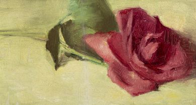 Patrick Hennessy RHA (1915 - 1980) Rose Study Oil on panel 10 x 18.5cm (4 x