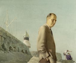 Patrick Hennessy RHA (1915 - 1980) Harry Robertson Craig on DunLaoghaire Pier, 1953 Oil on canvas