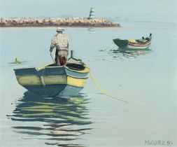 Cecil Maguire RHA RUA (1930 - 2020) Fisherman, Lagos, Algarve Oil on board 25 x 30cm (9¾ x