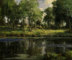 James Humbert Craig RHA RUA (1877 - 1944) Reflections Oil on board 50 x 60cm (19¾ x