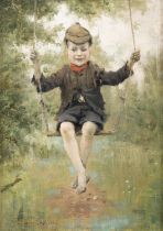 Richard Thomas Moynan RHA (1856 - 1906) Boy on a Swing (1890) Oil on canvas, 35.