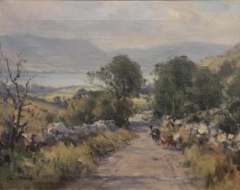 Frank McKelvey RUA RHA (1895 - 1974) Figure and Cattle on a Country Road Oil on canvas,