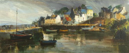 Kenneth Webb FRSA (b.1927) Roundstone Harbour, Connemara Oil on canvas, 37 x 90cm (14½ x