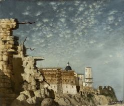 Patrick Hennessy RHA (1915 - 1980) Rebuilding of Monte Cassino (1951) Oil on canvas 64 x 76cm