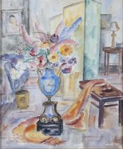 Norah McGuinness HRHA (1901 - 1980) Interior with still life Watercolour, 46 x 38cm (18 x 15")