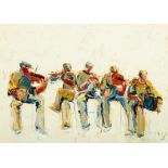 John B. Vallely (b.1941) Five Musicians Oil on canvas, 50 x 70cm (19¾ x 27¾") Signed with