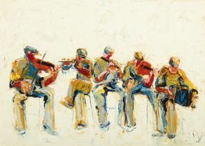 John B. Vallely (b.1941) Five Musicians Oil on canvas, 50 x 70cm (19¾ x 27¾") Signed with