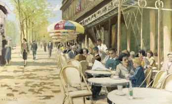 Henry Robertson Craig RHA (1916 - 1984) Café de la Paix Oil on canvas 60 x 98cm (23½ x