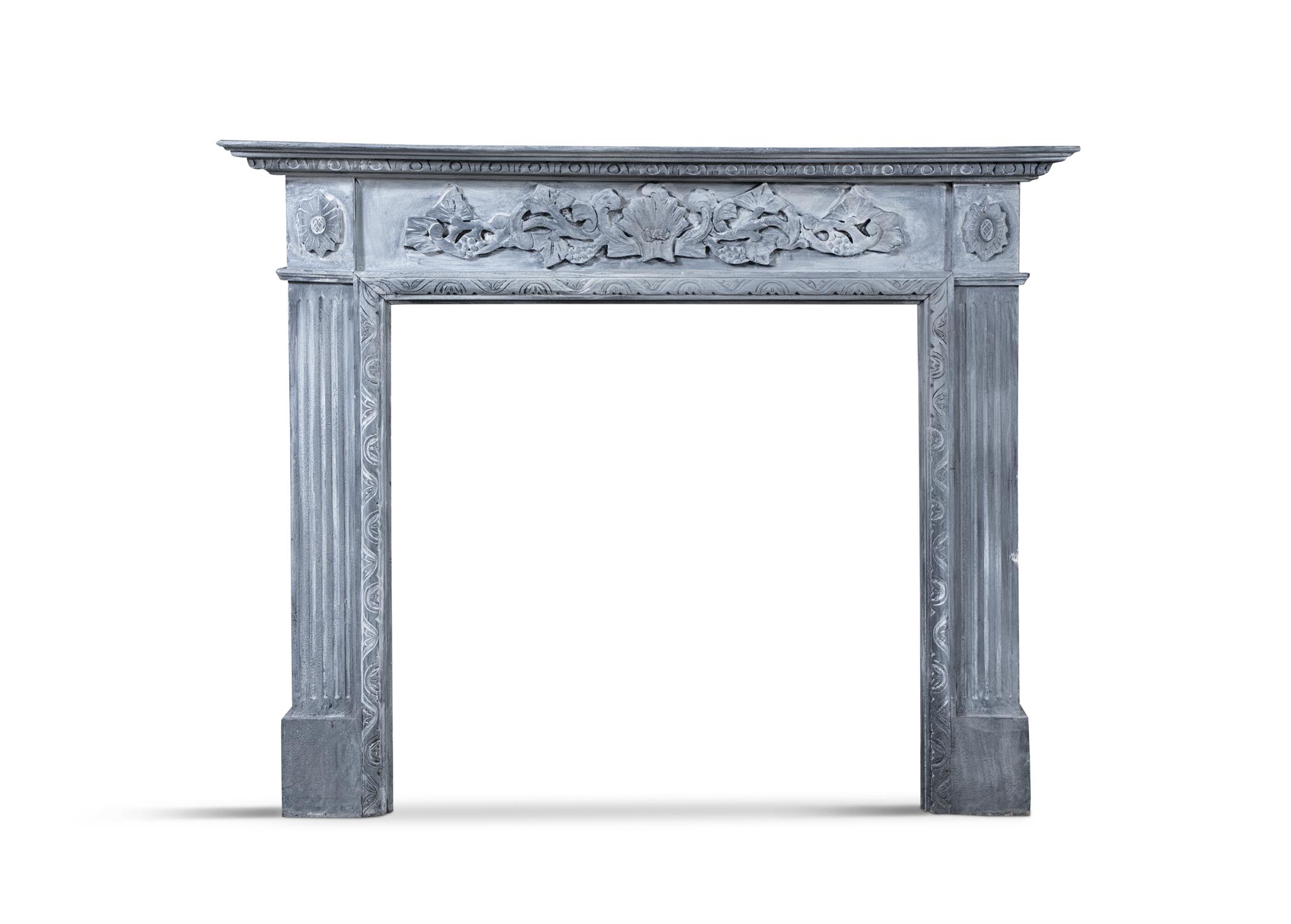 A 20TH CENTURY PAINTED PINE FIRE SURROUND, the moulded top with egg and dart decoration,