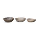 THREE SYCAMORE BOWLS OF VARIOUS SIZES The largest 42.5cm diameter x 13.5cm high ; smallest 37cm