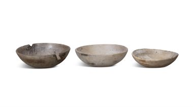 THREE SYCAMORE BOWLS OF VARIOUS SIZES The largest 42.5cm diameter x 13.5cm high ; smallest 37cm