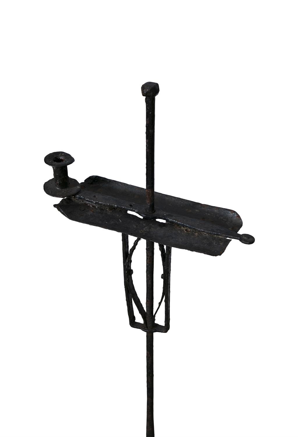 A WROUGHT IRON CANDLE STAND ON TRIPOD BASE, 109cm high - Image 3 of 3