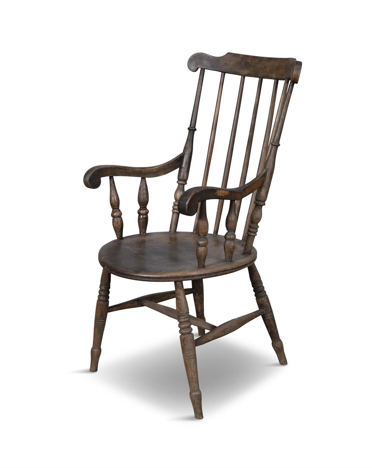 A TRADITIONAL PATTERN WINDSOR STYLE CHAIR with carved spindle back and circular panel seat on - Image 2 of 4