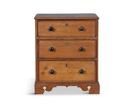 A STAINED PINE APPRENTICE CABINET MAKER’S MINIATURE CHEST OF DRAWERS, 19TH CENTURY,