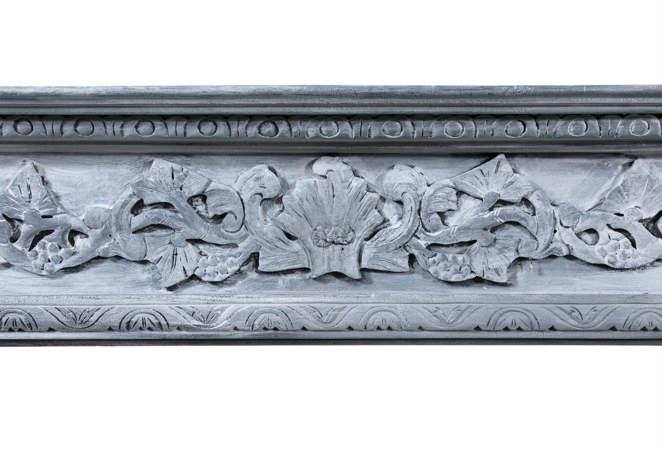 A 20TH CENTURY PAINTED PINE FIRE SURROUND, the moulded top with egg and dart decoration, - Image 3 of 4