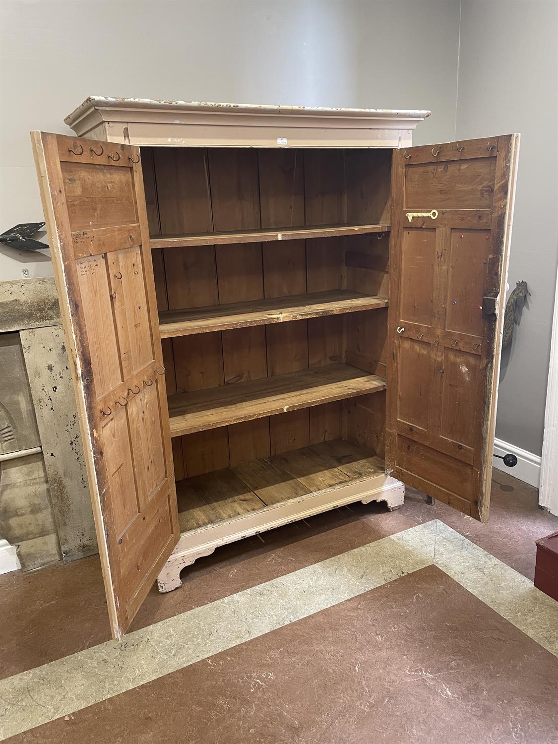 AN EARLY 19TH CENTURY WHITE PAINTED PINE CABINET the moulded cornice above two long cupboard - Image 12 of 12