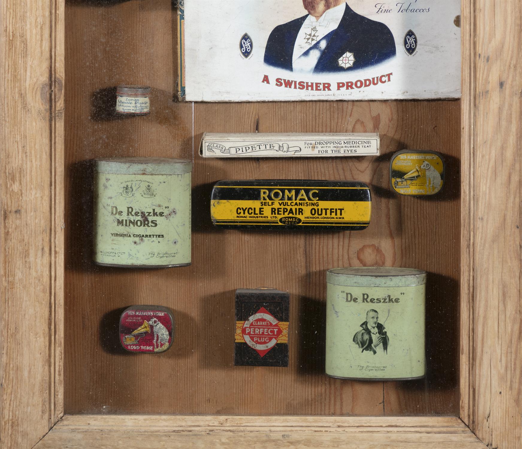 A STRIPPED PINE WALL DISPLAY CASE, containing tobacco products and other paraphernalia, 45. - Image 3 of 4