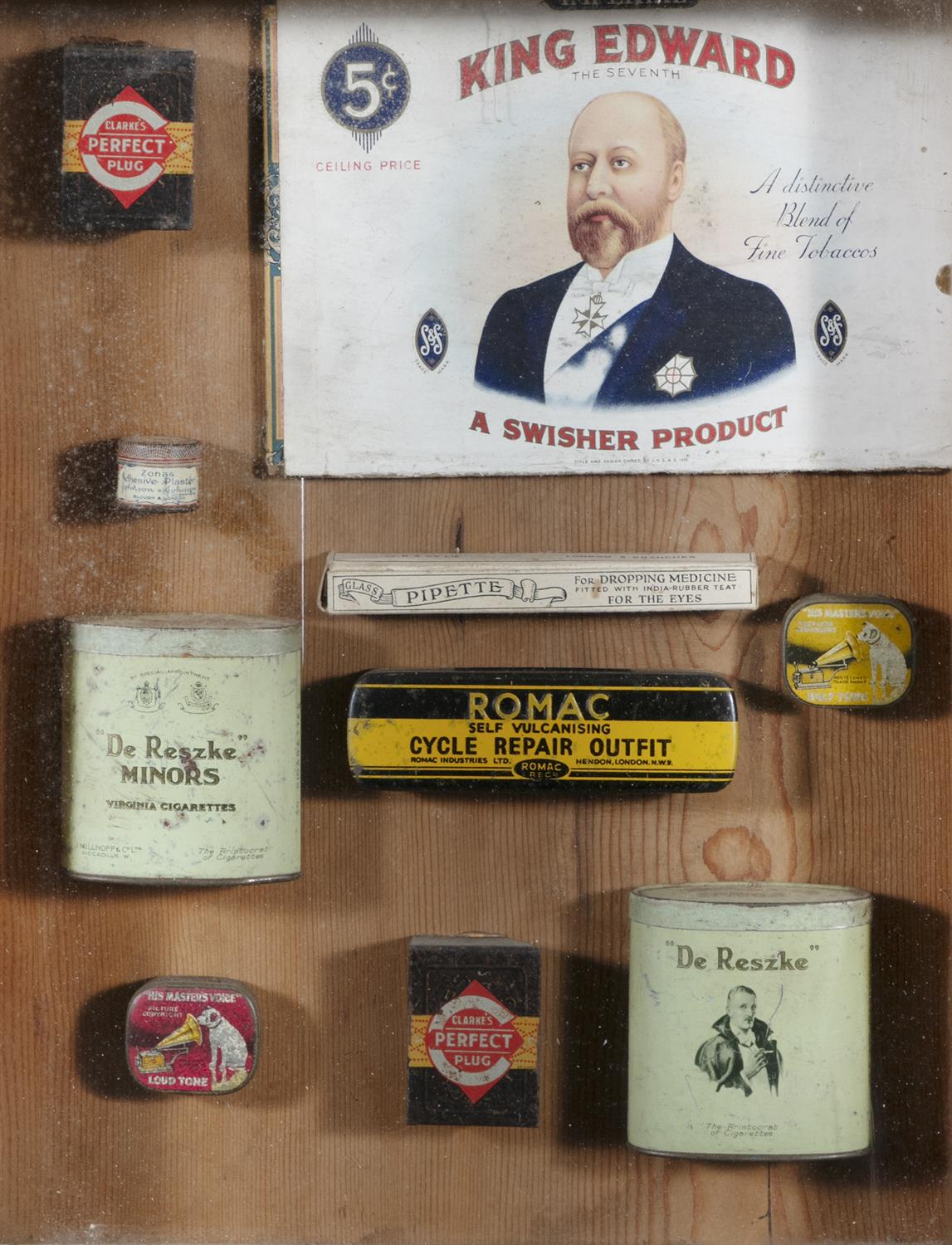 A STRIPPED PINE WALL DISPLAY CASE, containing tobacco products and other paraphernalia, 45. - Image 2 of 4