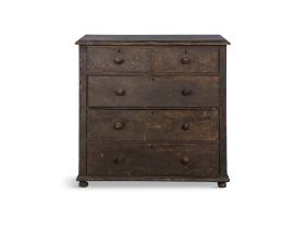 A 19TH CENTURY 'SCUMBLED' PAINTED PINE CHEST OF DRAWERS, the rectangular top with moulded rim