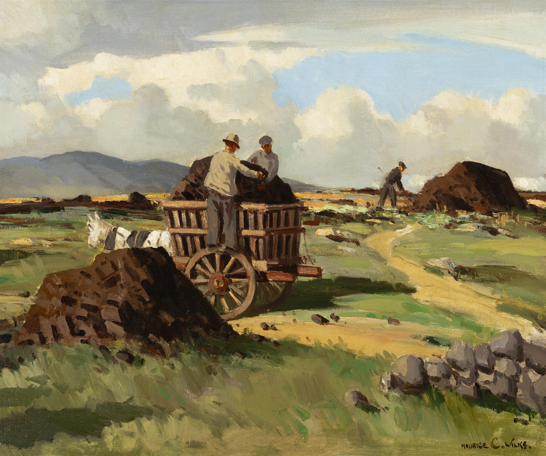 MAURICE C. WILKS ARHA RUA (1910 - 1984) Bringing in Turf, Connemara Oil on canvas,