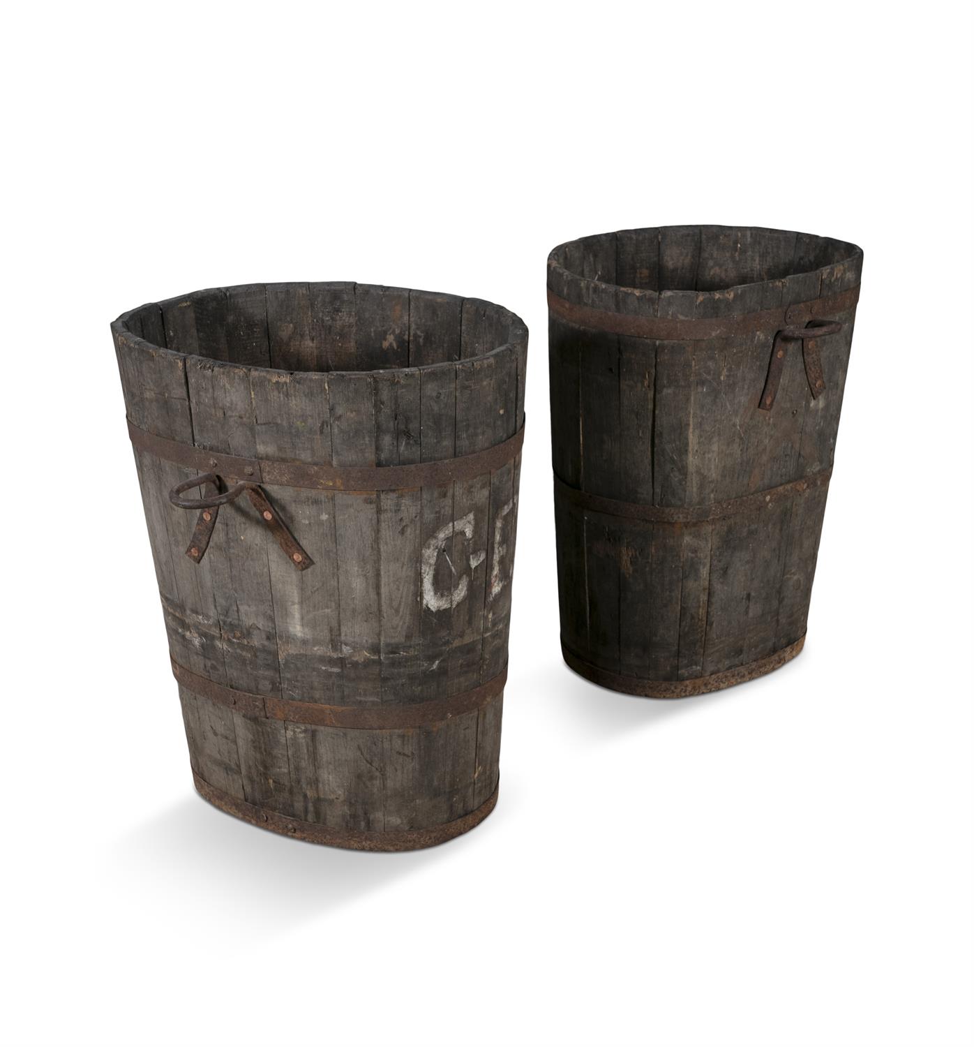 TWO 19TH CENTURY BRASS BANDED TURF BUCKETS, of shaped oval form and coopered construction, - Image 3 of 6