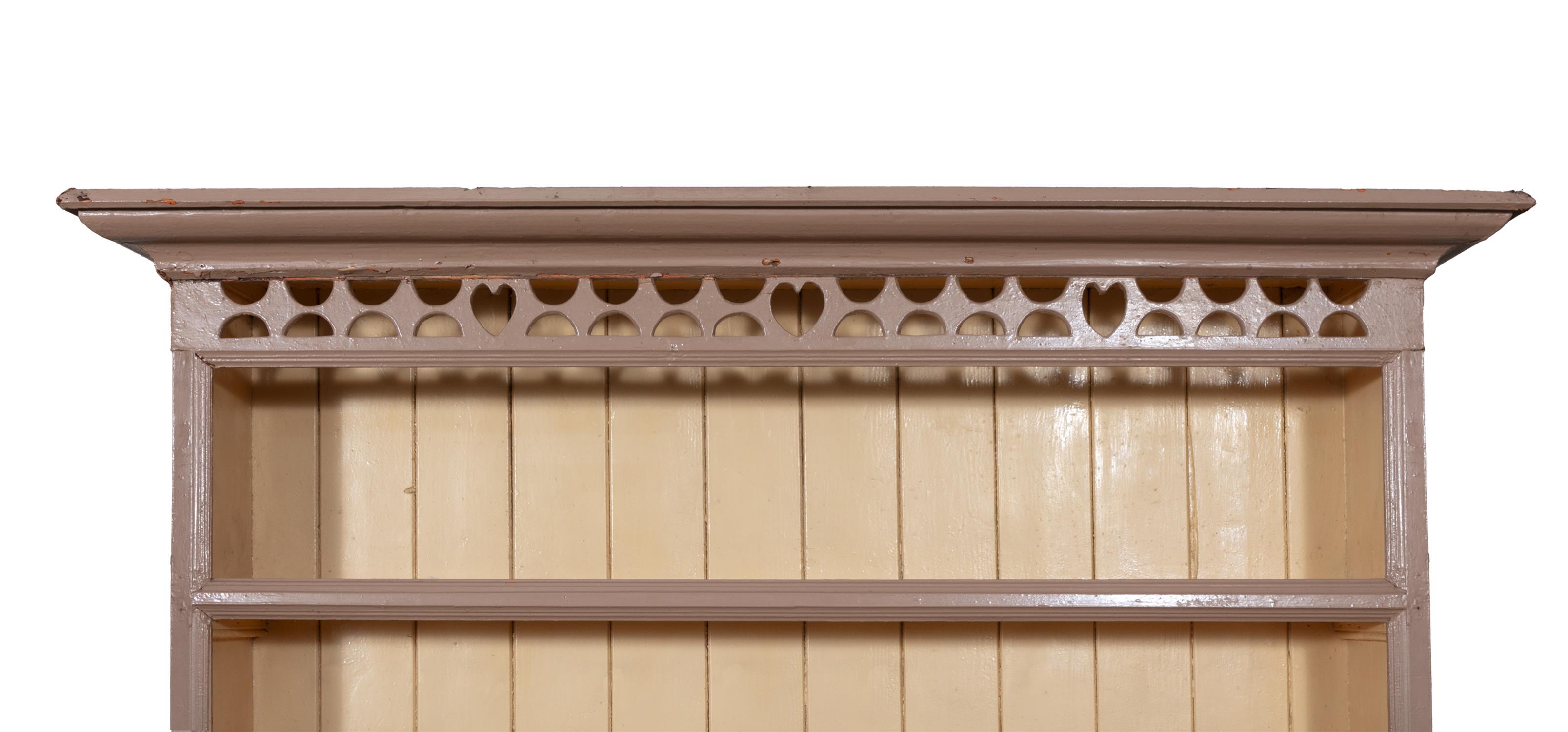 A 19TH CENTURY PAINTED MARRIAGE DRESSER, the moulded cornice above frieze pierced with heart - Image 3 of 5