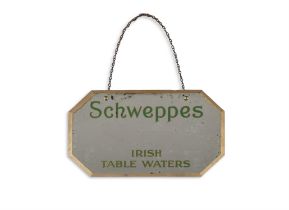 A MIRRORED AND PAINTED ADVERTISEMENT SIGN. 'SCHWEPPES IRISH TABLE WATER' 30.5 x 51cm