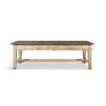 A 19TH CENTURY PITCH PINE FARMHOUSE TABLE, the two-plank rectangular top with rounded corners,