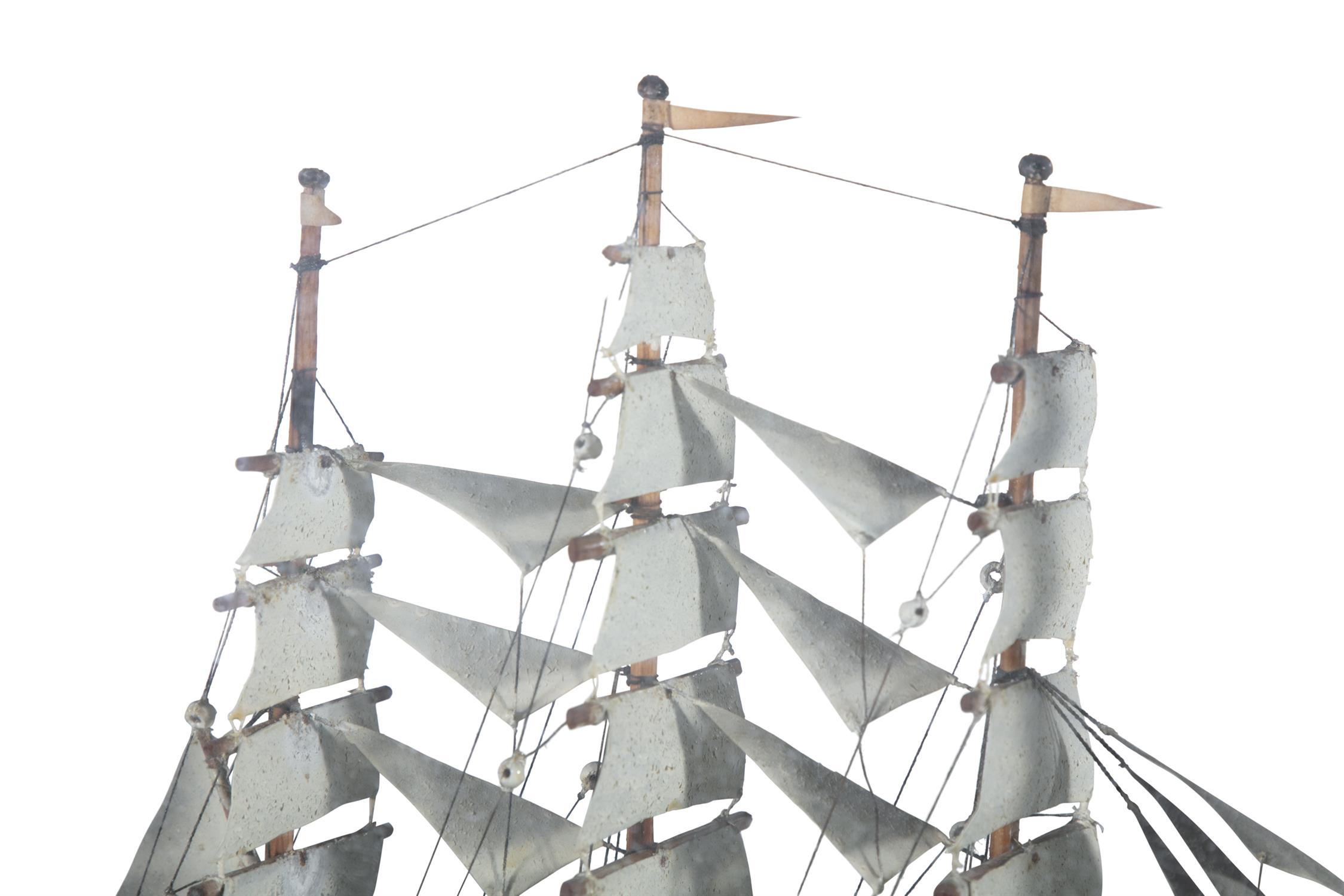 A DIORAMA OF A THREE MASTED SQUARE RIGGED MODEL BARK SHIP the stained timber case of rectangular - Image 4 of 5